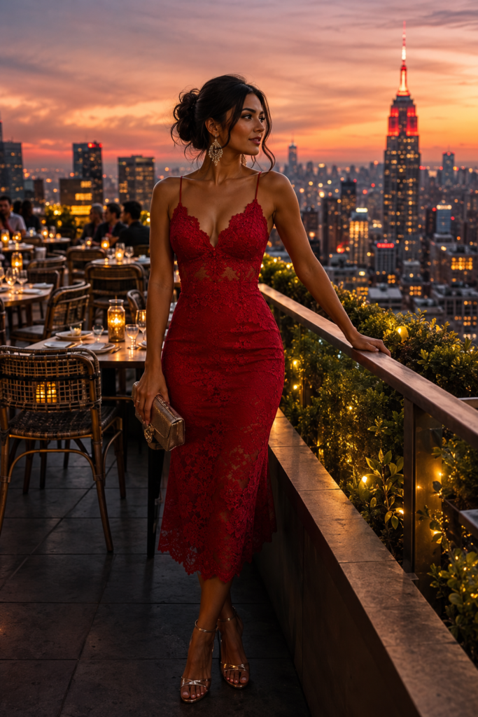 Red Lace Cocktail Dress Outfit