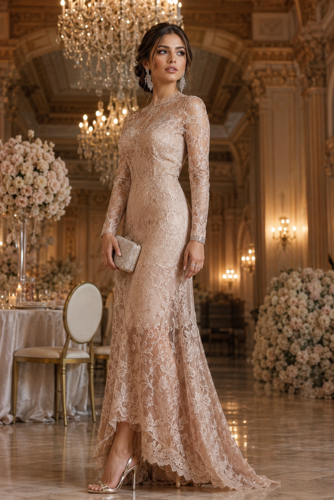Champagne Lace Maxi Dress Outfit