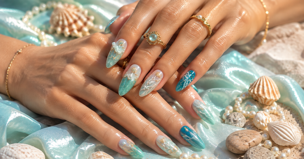 11 Stunning Ocean Nails 2026 Ideas You’ll Adore 11 stunning ocean nails 2026 ideas featuring blue waves, turquoise, pearls, seashells, and glossy summer designs