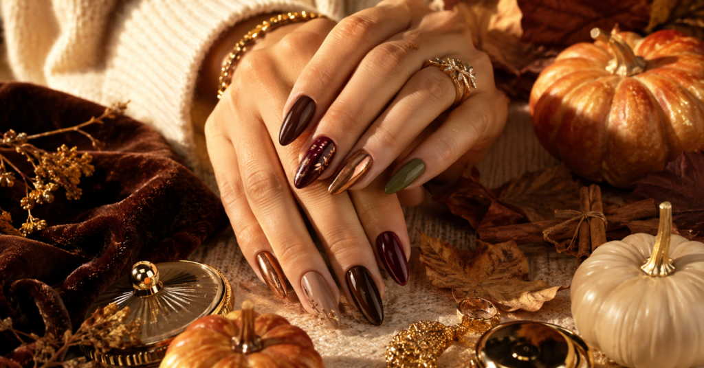 15 Chic Fall Nail Designs & Colors for November 2026 15 chic fall nail designs and colors for November 2026 featuring burgundy, brown, caramel, olive and autumn-inspired nails