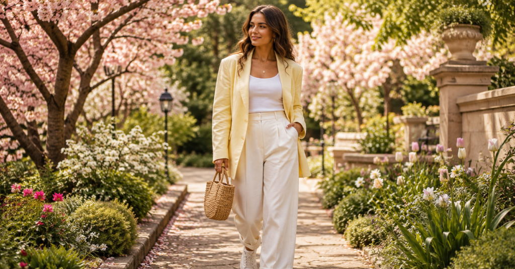 7 Spring 2026 Fashion Trends You Can't Miss Spring 2026 fashion trends featuring pastel blazer, wide-leg trousers, and stylish spring outfit inspiration.